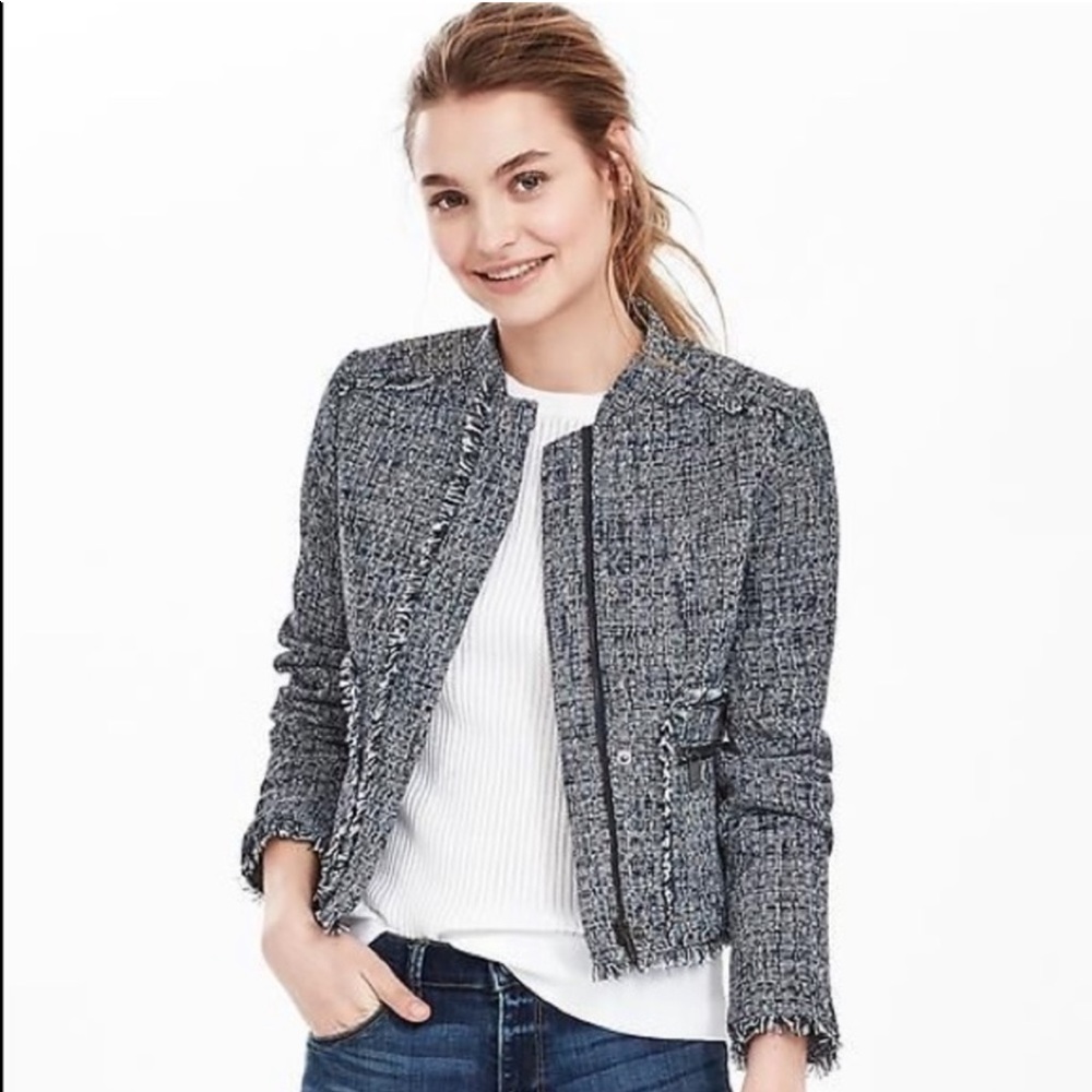 Banana Republic Raw Hem Tweed Moto Jacket 00P